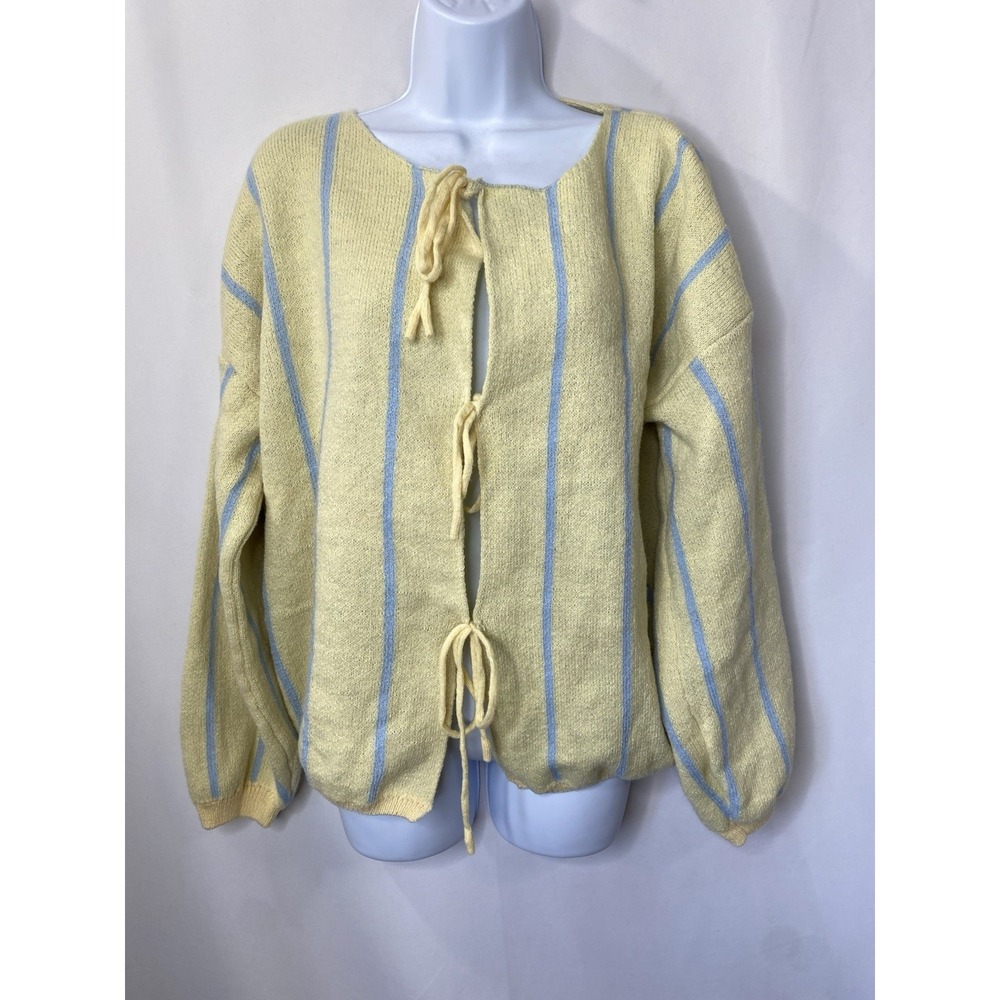 Womens Tie Front Sweater Size XL Butter Yellow Poolside Coastal‎ Spring Summer